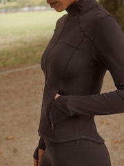 Chocolate Brown Active Sports Zip Through Yoga Jacket - Image 6 of 10