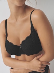 Black DD+ Non Pad Balcony Lace Bra - Image 6 of 8