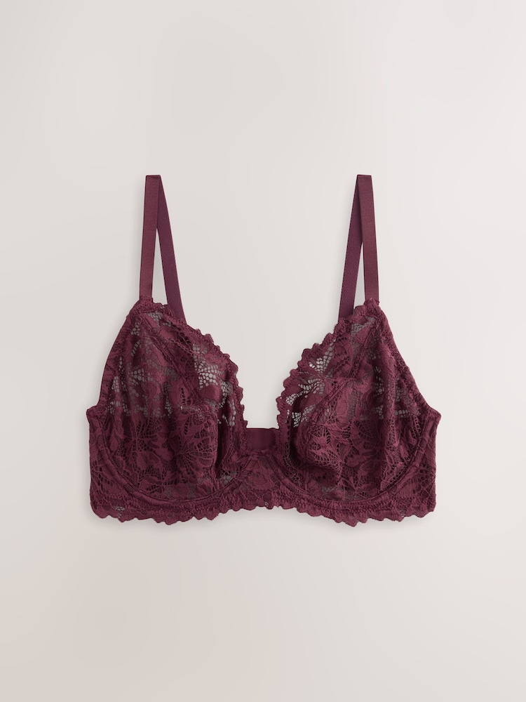 Burgundy Red DD+ Non Pad Plunge A-E Lace Ultimate Comfort Bra - Image 1 of 3 Burgundy Red DD+ Non Pad Plunge A-E Lace Ultimate Comfort Bra - Image 1 of 3