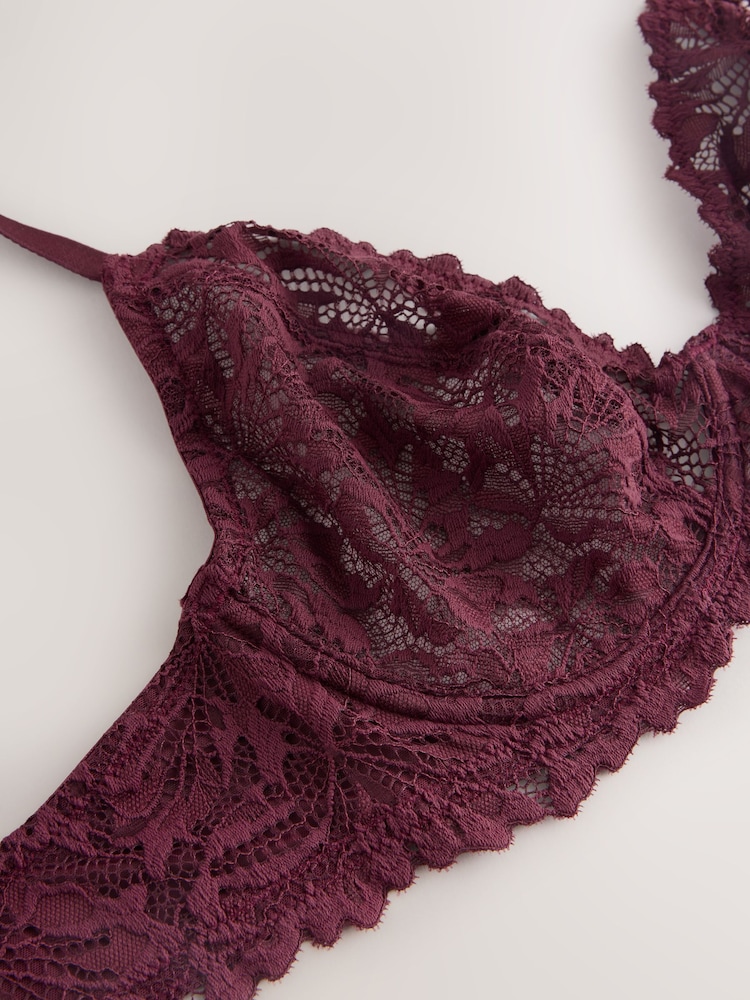 Burgundy Red DD+ Non Pad Plunge A-E Lace Ultimate Comfort Bra - Image 2 of 3 Burgundy Red DD+ Non Pad Plunge A-E Lace Ultimate Comfort Bra - Image 2 of 3