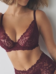 Burgundy Red DD+ Non Pad Plunge A-E Lace Ultimate Comfort Bra - Image 5 of 9