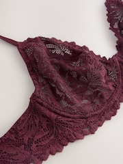 Burgundy Red DD+ Non Pad Plunge A-E Lace Ultimate Comfort Bra - Image 8 of 9