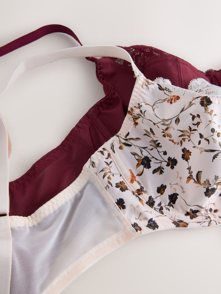 Cream Floral & Berry 2 Pack DD+ Non Pad Wired Full Cup Microfibre Lace Bra - Image 4 of 4 Cream Floral & Berry 2 Pack DD+ Non Pad Wired Full Cup Microfibre Lace Bra - Image 4 of 4