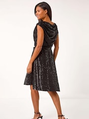 Roman Black Sequin Cowl Neck Stretch Midi Dress - Image 2 of 5
