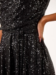 Roman Black Sequin Cowl Neck Stretch Midi Dress - Image 5 of 5
