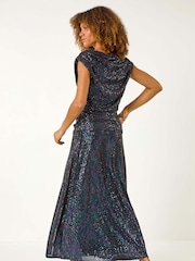 Roman Purple Sequin Cowl Neck Maxi Stretch Dress - Image 3 of 5