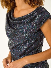 Roman Purple Sequin Cowl Neck Maxi Stretch Dress - Image 5 of 5