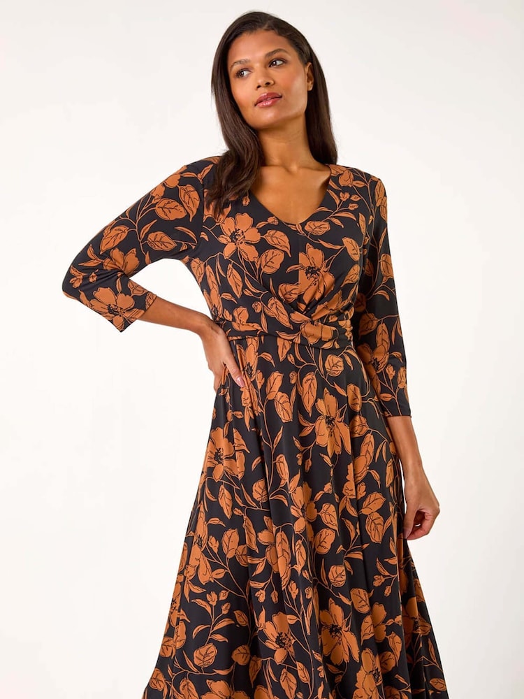 Vestido midi wrap com estampa Roman Print - Imagem 2 de 5