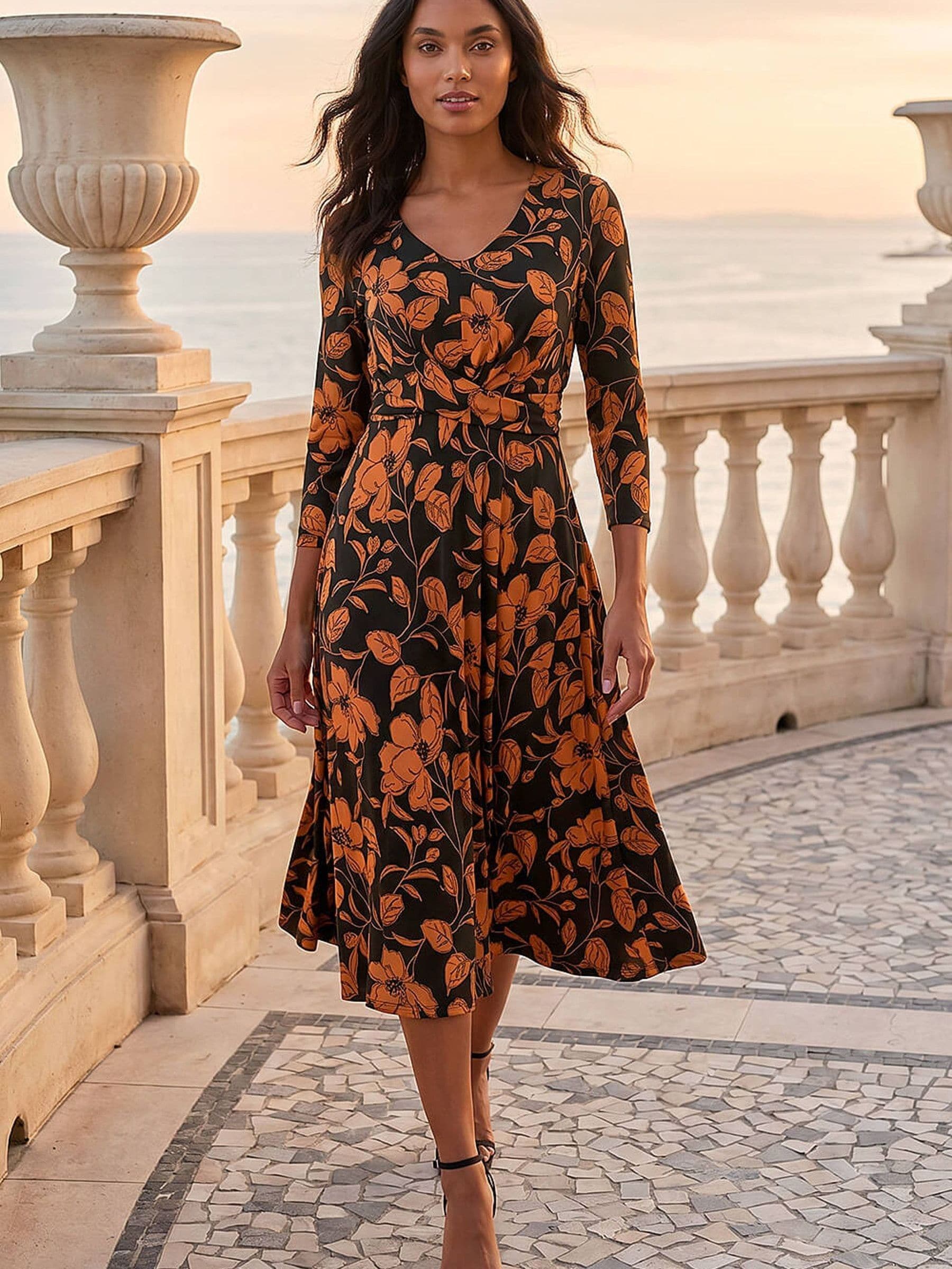 brown leaf dress Somewhere Out There Brown Leaf Print Midi Dress, Large - The Mint Julep Boutique