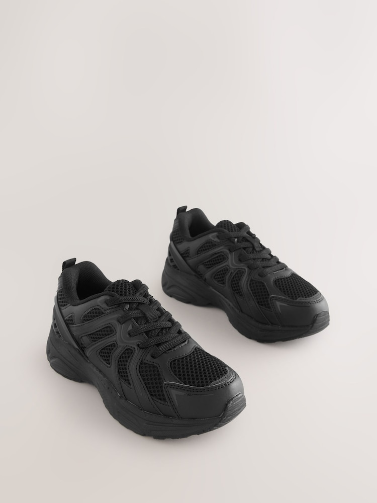 Black Mesh Lace Up School Trainers - Image 1 of 5