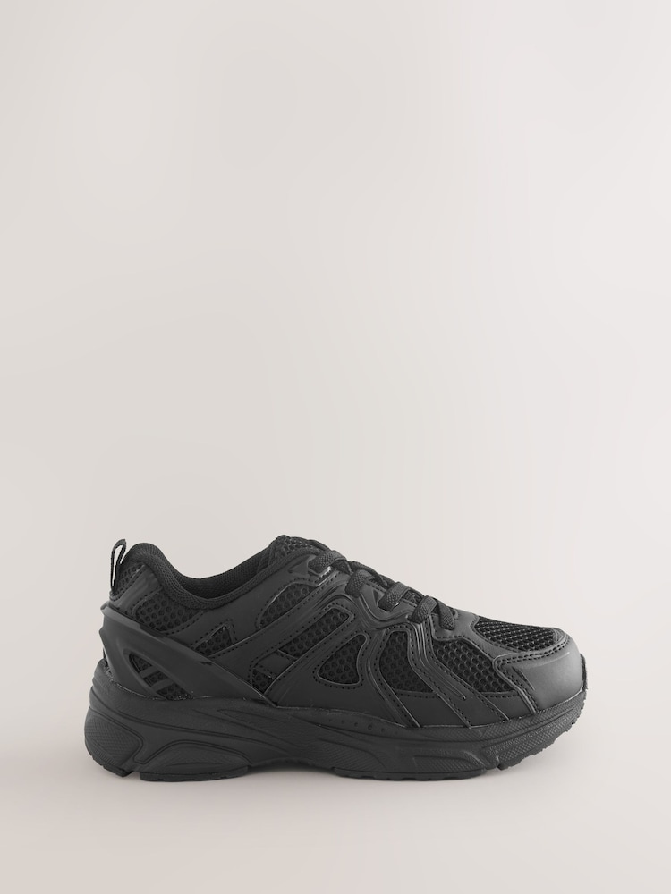 Black Mesh Lace Up School Trainers - Image 2 of 5
