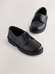 Black Leather Chunky Cleated Boat School Shoe - Image 1 of 5