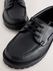 Black Leather Chunky Cleated Boat School Shoe - Image 3 of 5