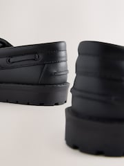 Black Leather Chunky Cleated Boat School Shoe - Image 4 of 5