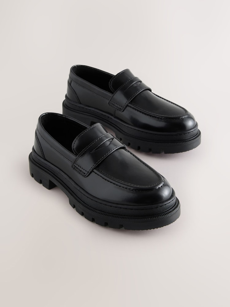 Black Slip-On Leather School Loafers - Image 1 of 5