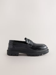 Black Slip-On Leather School Loafers - Image 2 of 5