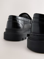 Black Slip-On Leather School Loafers - Image 4 of 5