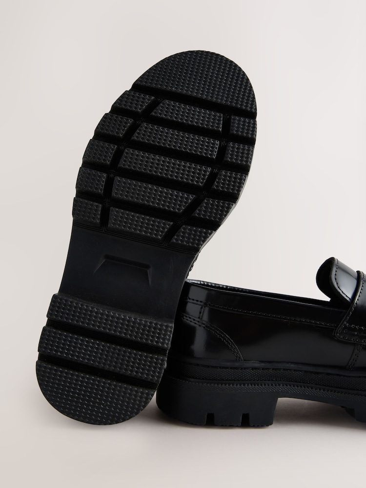 Black Slip-On Leather School Loafers - Image 5 of 5