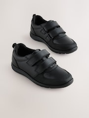 Black Standard Fit (F) Leather 2 Strap Touch Fastening School Shoes - Image 1 of 5