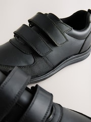 Black Standard Fit (F) Leather 2 Strap Touch Fastening School Shoes - Image 3 of 5