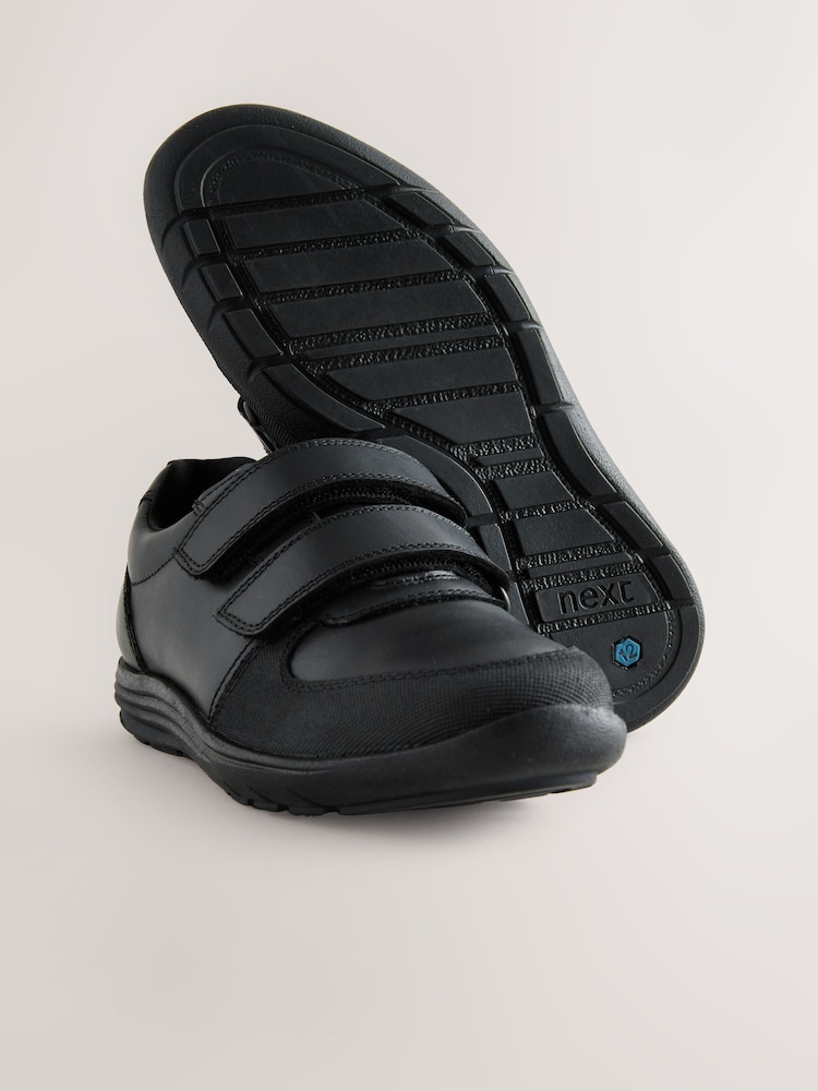 Black Standard Fit (F) Leather 2 Strap Touch Fastening School Shoes - Image 5 of 5