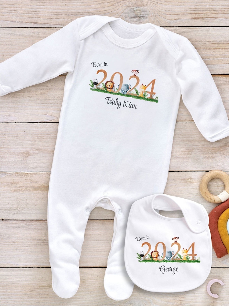 Little Years Personalised 100% Cotton Jungle Animals Print Year Sleepsuit - Image 1 of 4