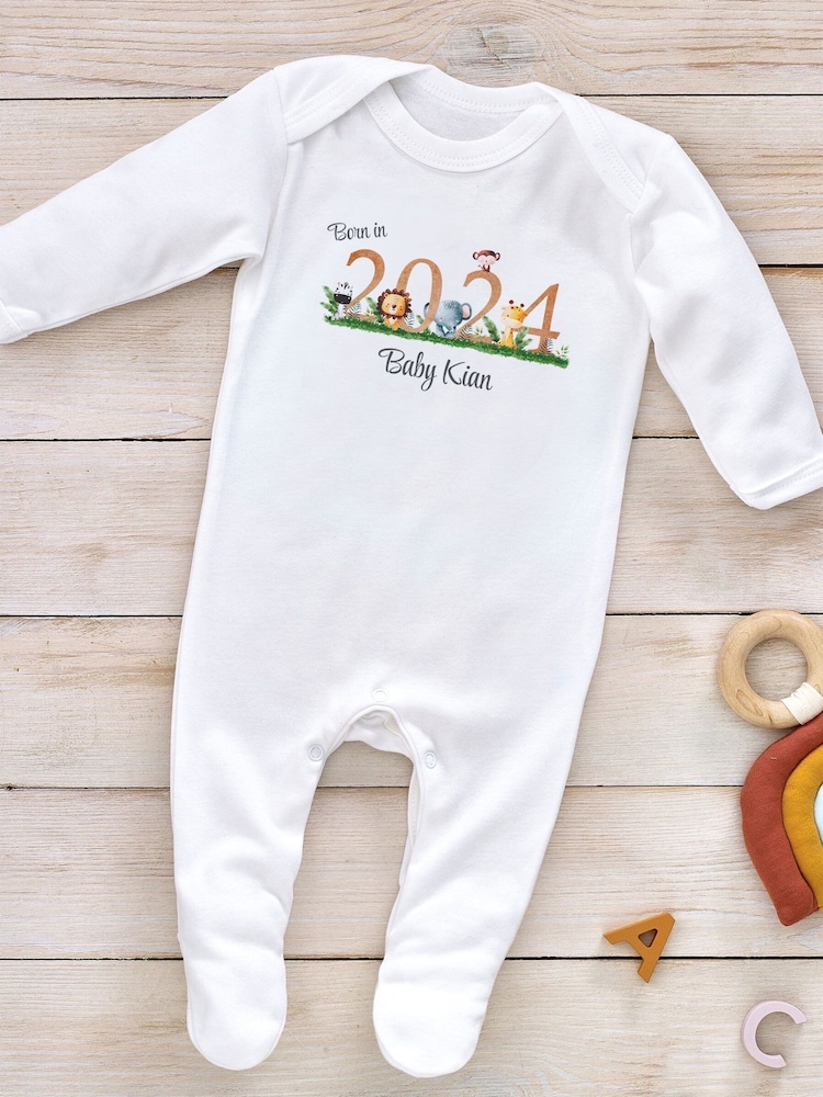 Little Years Personalised 100% Cotton Jungle Animals Print Year Sleepsuit - Image 2 of 4