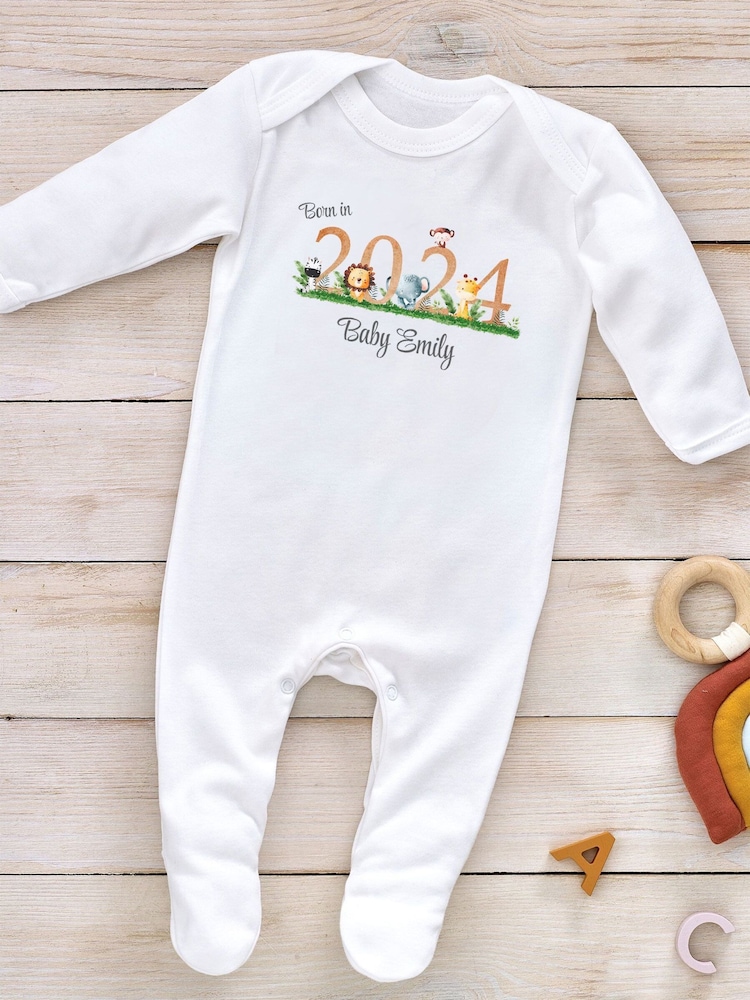 Little Years Personalised 100% Cotton Jungle Animals Print Year Sleepsuit - Image 3 of 4