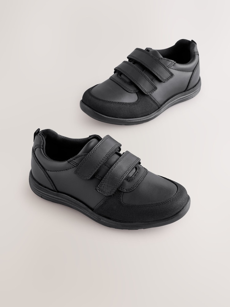 Negro - Zapatos escolares con cierre táctil y 2 correas de cuero - Imagen 1 de 5 Negro - Zapatos escolares con cierre táctil y 2 correas de cuero - Imagen 1 de 5