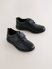 Black Standard Fit (F) Leather 1 Strap Touch Fastening School Shoes - Image 1 of 5