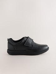 Black Standard Fit (F) Leather 1 Strap Touch Fastening School Shoes - Image 2 of 5