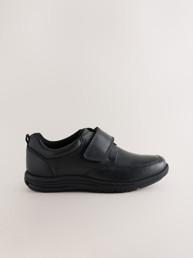 Black Standard Fit (F) Leather 1 Strap Touch Fastening School Shoes - Image 2 of 5