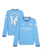 Puma Blue Manchester City Home Long Sleeve Shirt 2024-25 with Rodrigo 16 - Image 1 of 3