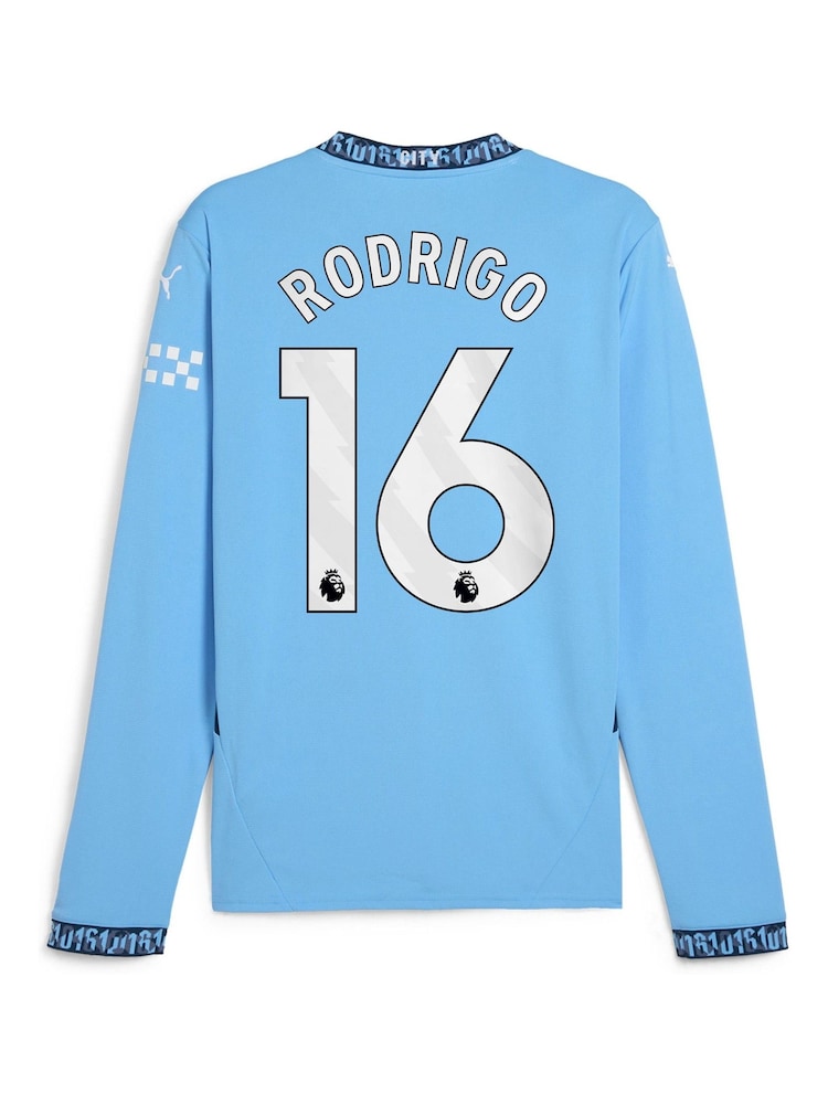 Puma Blue Manchester City Home Long Sleeve Shirt 2024-25 with Rodrigo 16 - Image 3 of 3