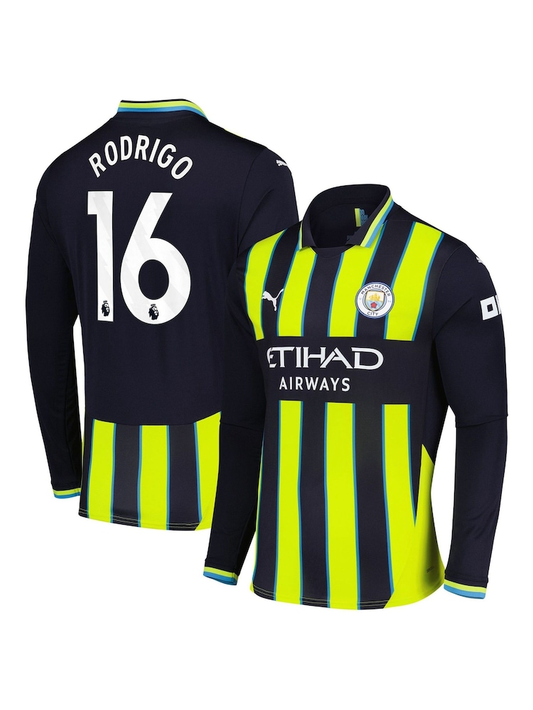 Puma Black Manchester City Away Long Sleeve Shirt 2024-25 with Rodrigo 16 - Image 1 of 3