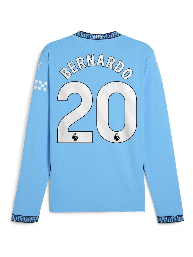 Puma Blue Manchester City Home Long Sleeve Shirt 2024-25 Bernardo 20 - Image 3 of 3