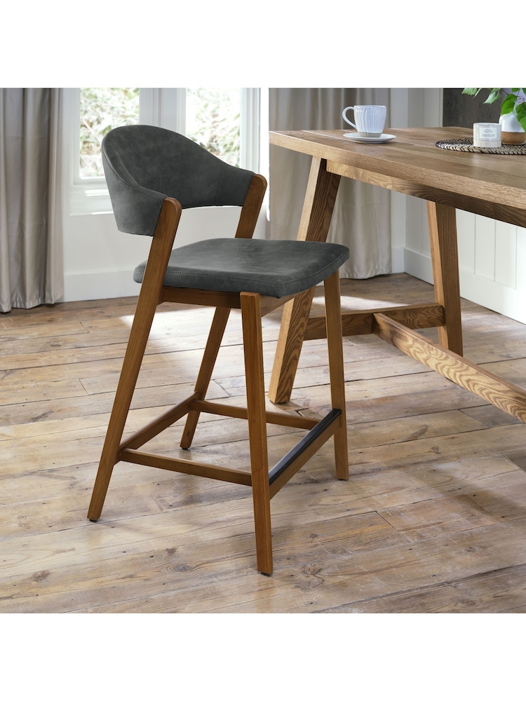 Bentley Designs Rustic Oak Dark Grey Camden Upholstered Bar Stool - Image 1 of 4