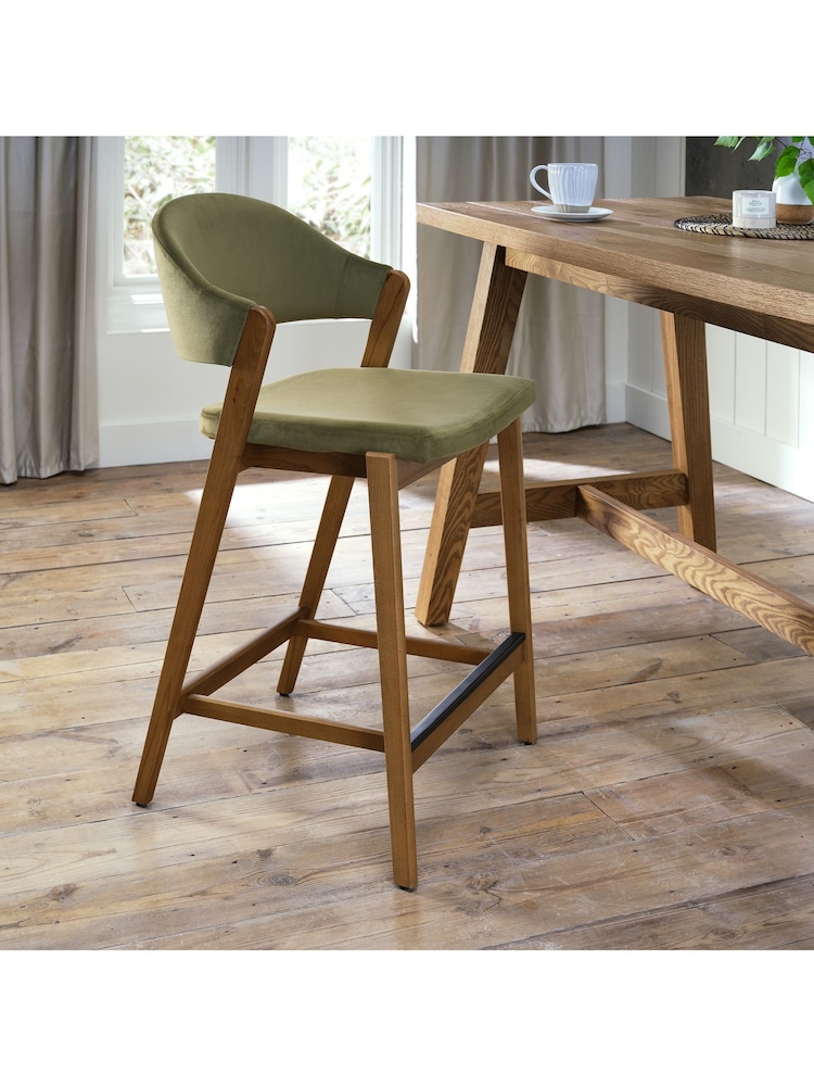 Bentley Designs Rustic Oak Cedar Camden Upholstered Bar Stool - Image 1 of 4