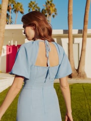 Friends Like These Pale Blue Ruched Front Puff Sleeve Midi Dress - Image 5 of 5