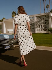 Friends Like These White Spot V-Neck Satin Puff Sleeve Midi Dress - Image 5 of 5