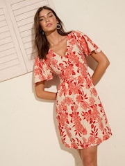Friends Like These Red Floral V-Neck Angel Sleeve Mini Dress - Image 1 of 4