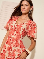 Friends Like These Red Floral V-Neck Angel Sleeve Mini Dress - Image 2 of 4