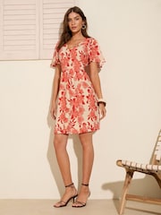 Friends Like These Red Floral V-Neck Angel Sleeve Mini Dress - Image 3 of 4
