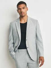 Grey Slim Fit Smart Waffle Textured Blazer With Stretch - Image 1 of 10
