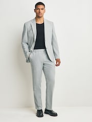 Grey Slim Fit Smart Waffle Textured Blazer With Stretch - Image 2 of 10