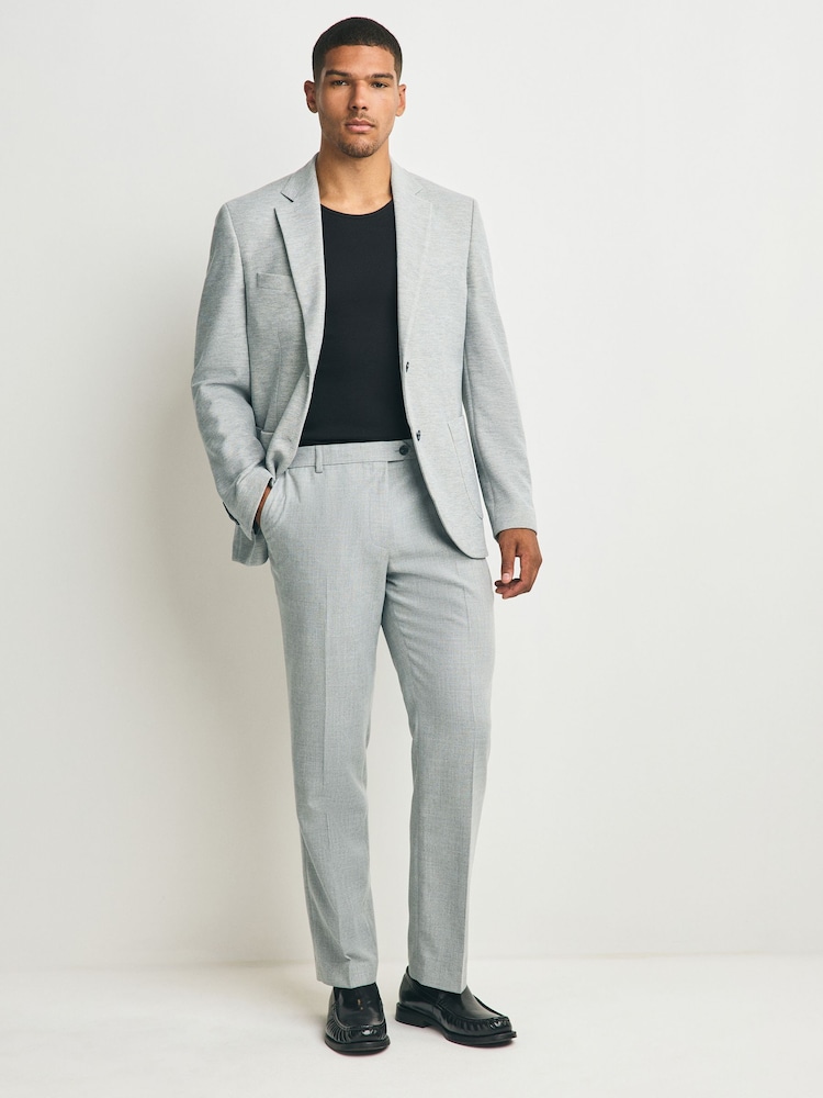 Grey Slim Fit Smart Waffle Textured Blazer With Stretch - Image 2 of 10