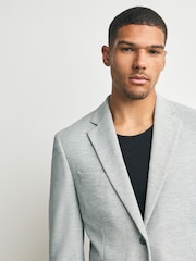 Grey Slim Fit Smart Waffle Textured Blazer With Stretch - Image 4 of 10