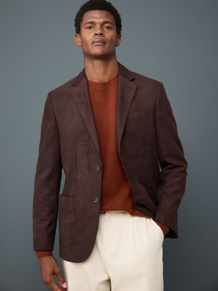 Chocolate Brown Regular Fit Regular Fit Suede Blazer - Image 1 of 4 Chocolate Brown Regular Fit Regular Fit Suede Blazer - Image 1 of 4