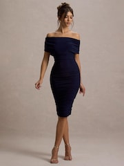 Blau - Club L London – Rayleigh – Bardot-Midi-Kleid mit Rüschen - Bild 1 von 7