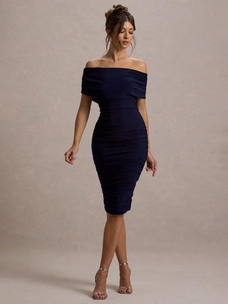 Blau - Club L London – Rayleigh – Bardot-Midi-Kleid mit Rüschen - Bild 1 von 7